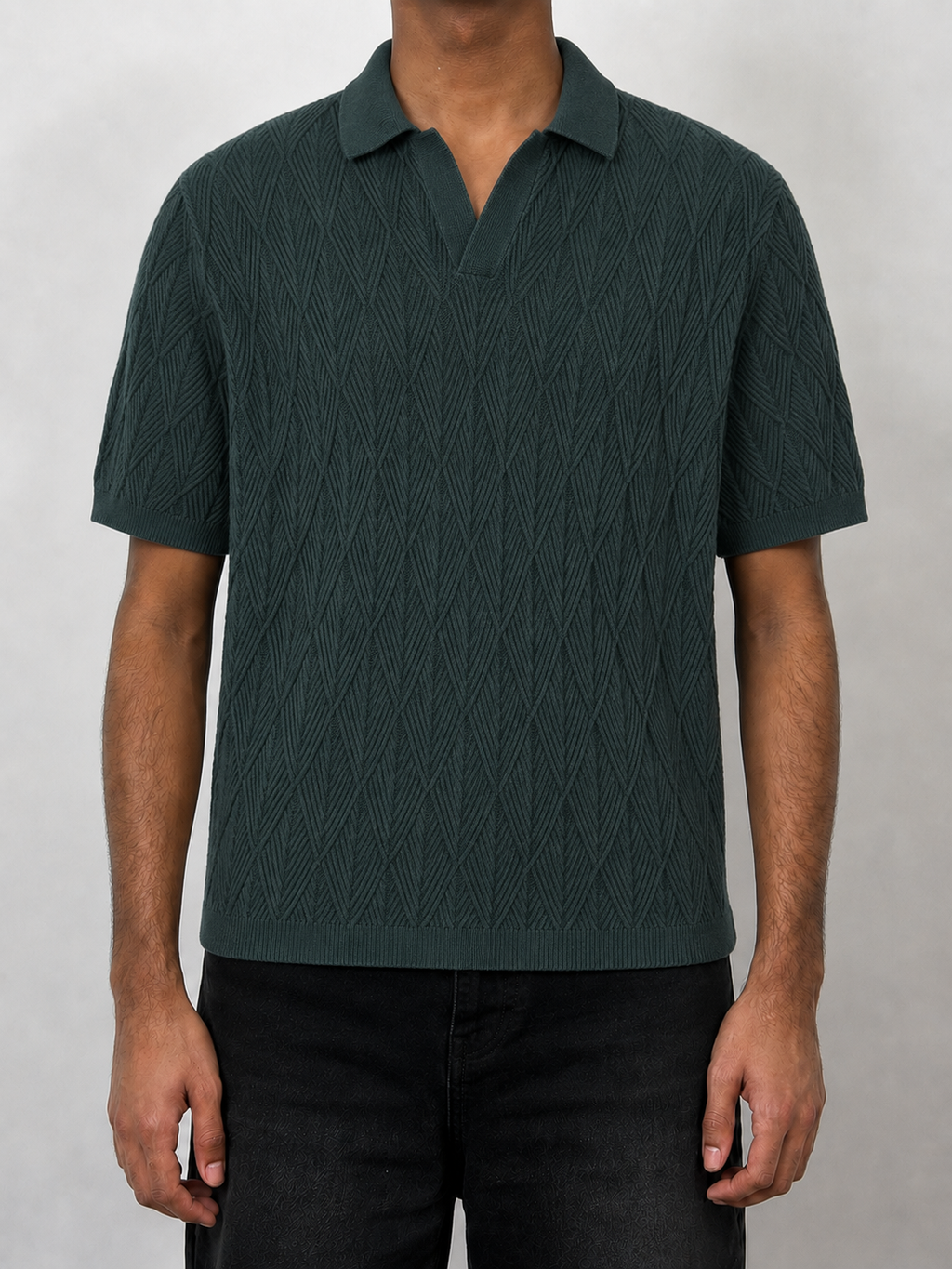 DEEP GREEN KNIT POLO TEE