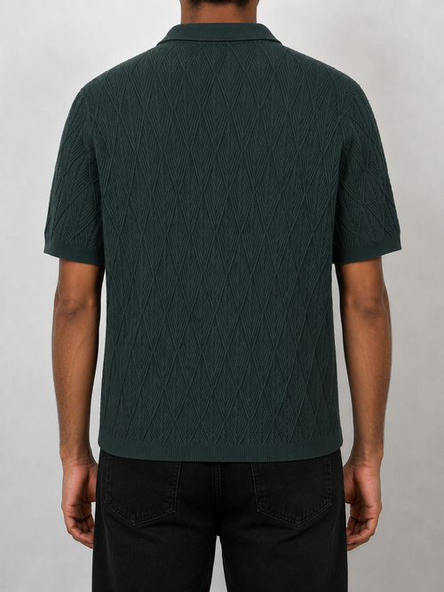 DEEP GREEN KNIT POLO TEE