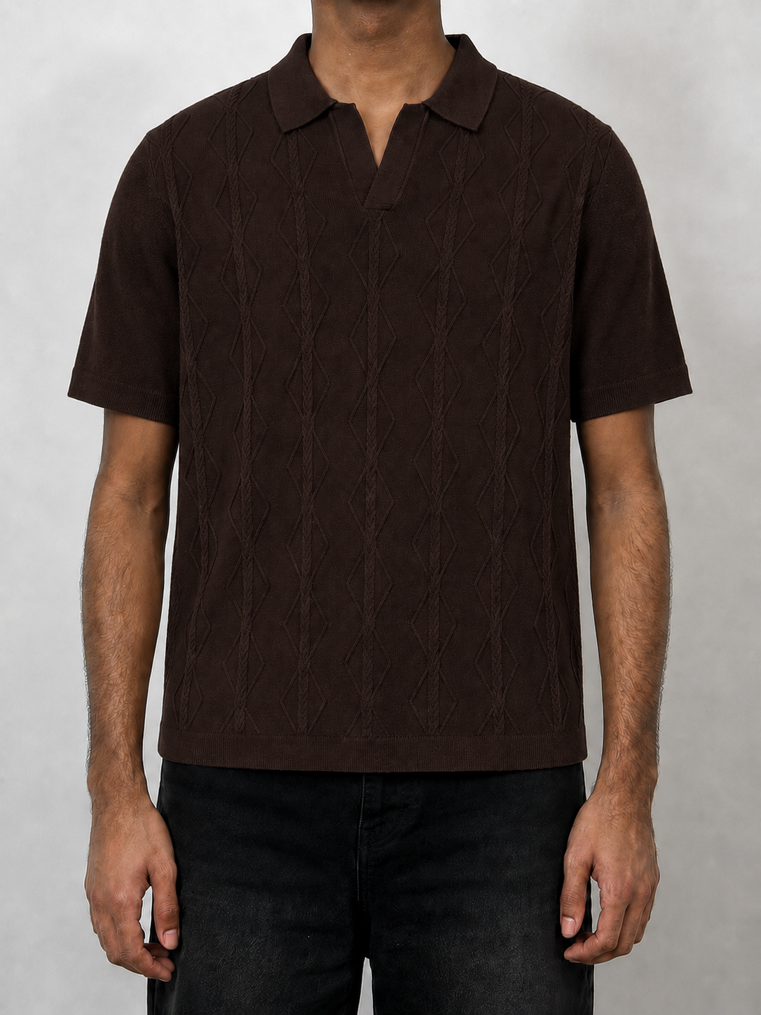DARK BROWN KNIT POLO TEE