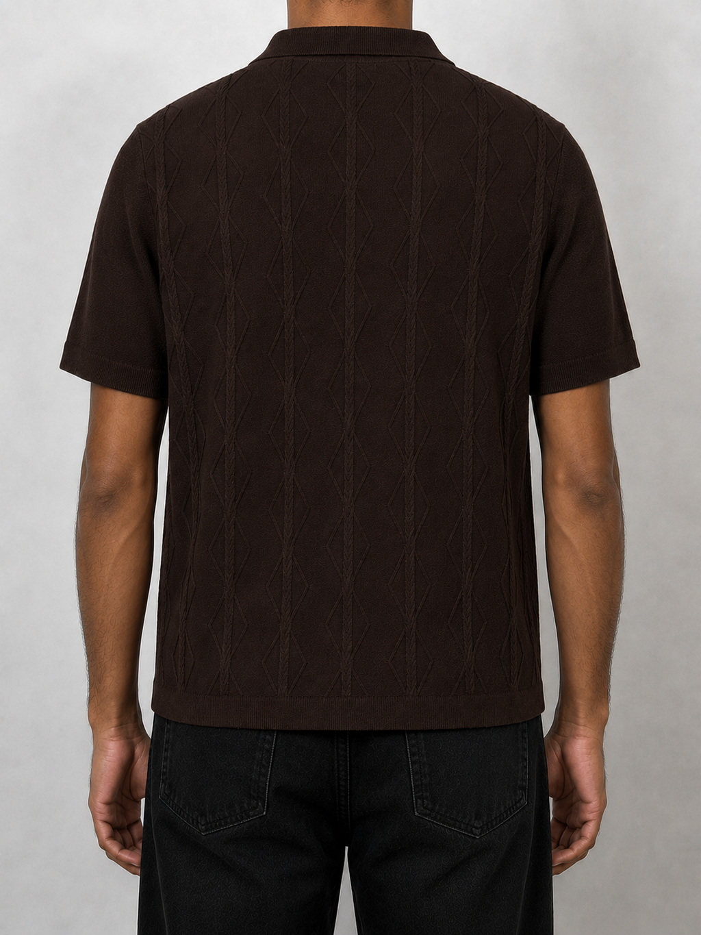 DARK BROWN KNIT POLO TEE