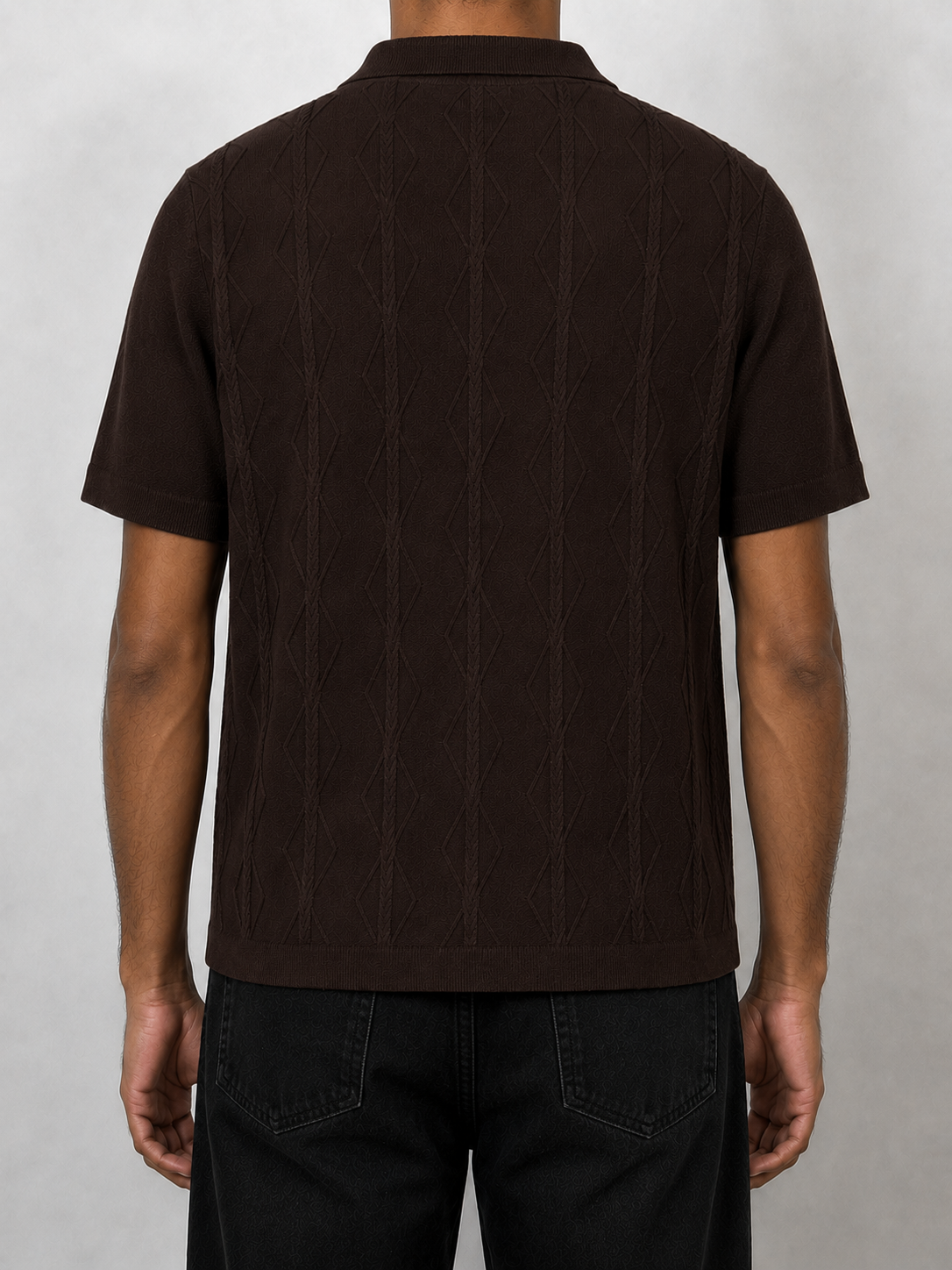 DARK BROWN KNIT POLO TEE