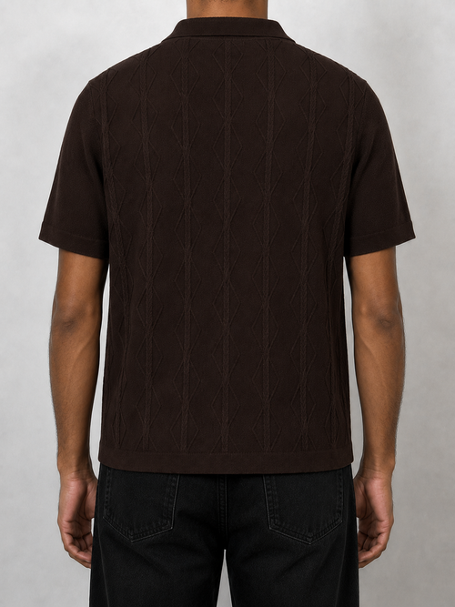 DARK BROWN KNIT POLO TEE