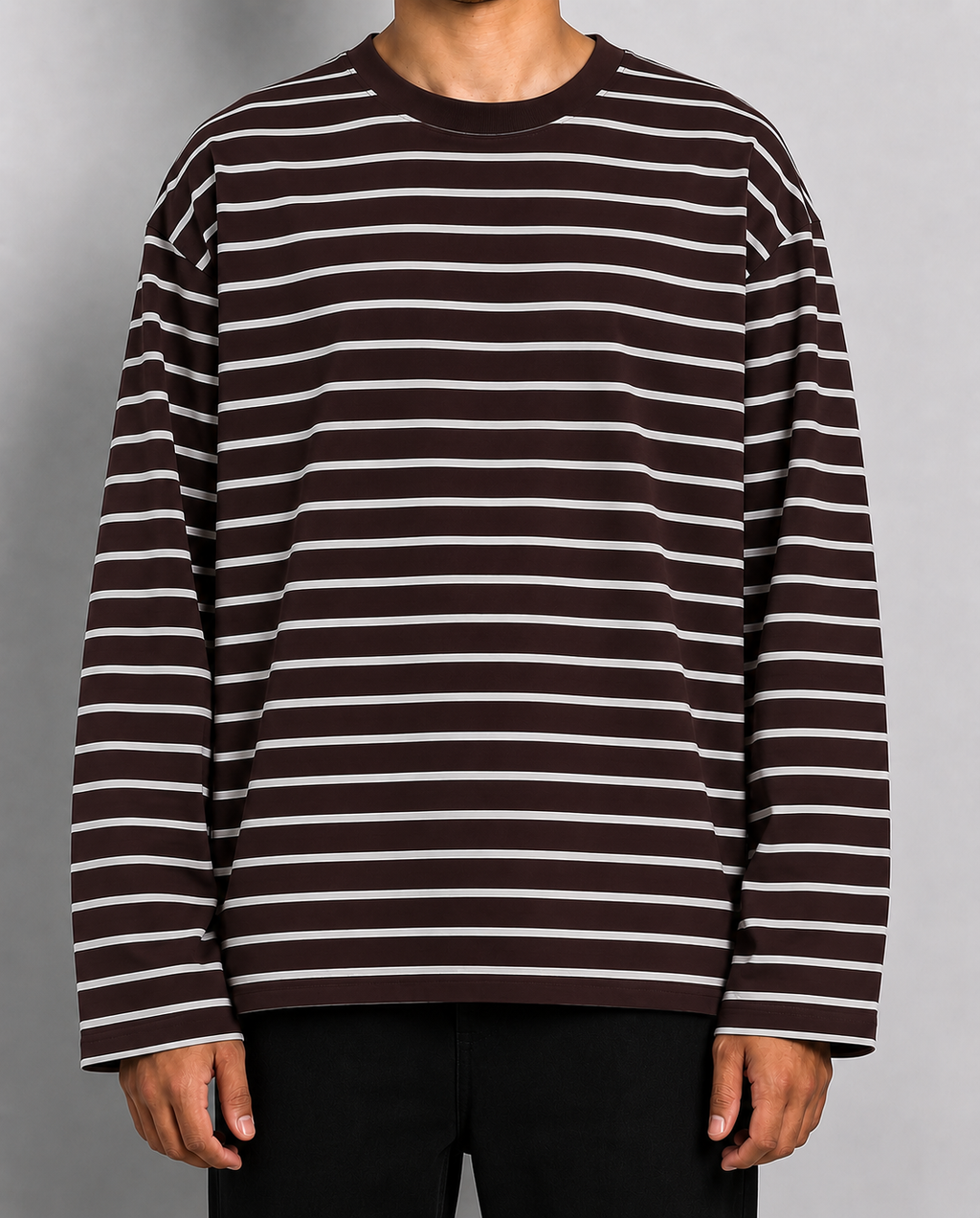 IVORY HORIZONTAL STRIPE LONG TEE