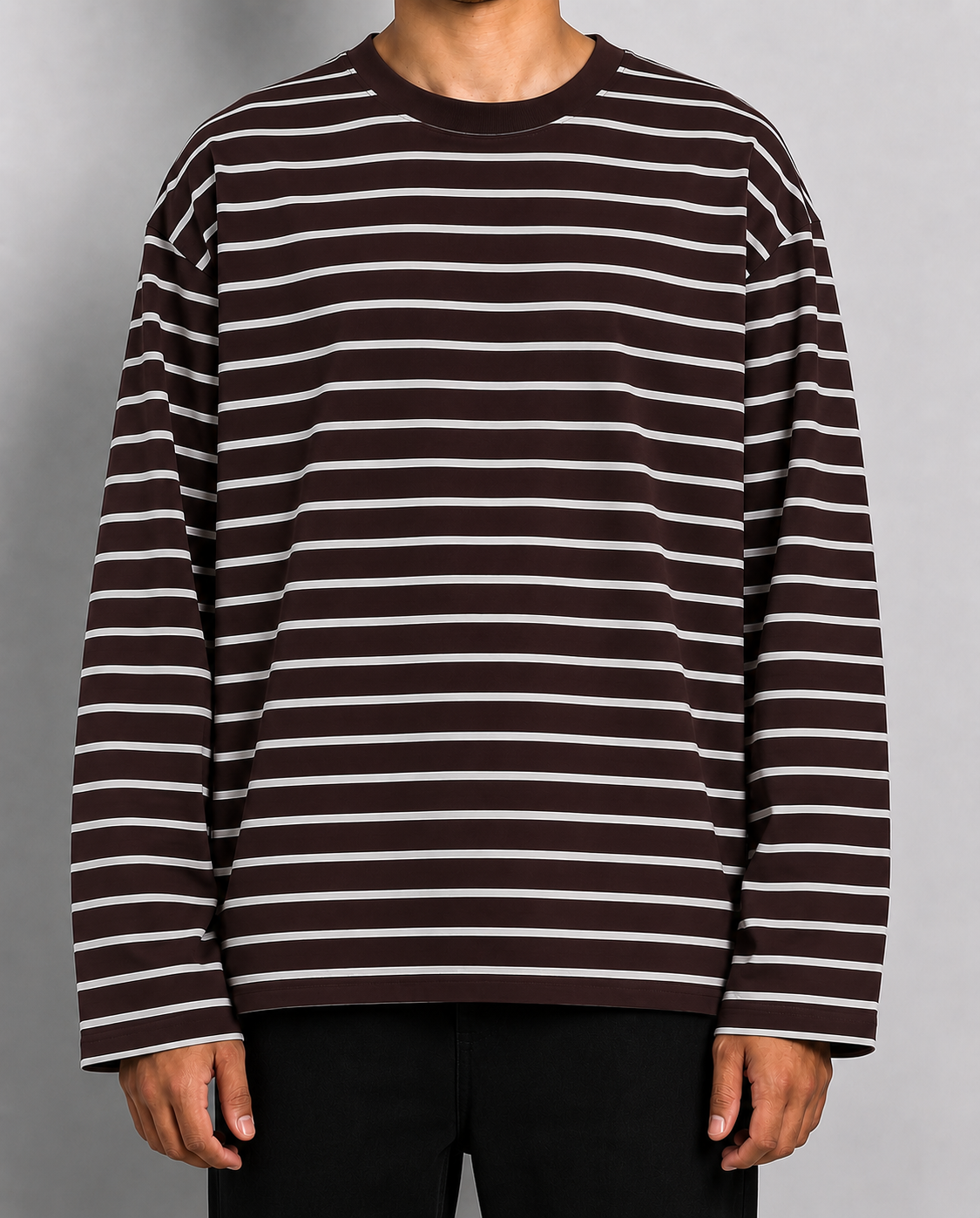 IVORY HORIZONTAL STRIPE LONG TEE