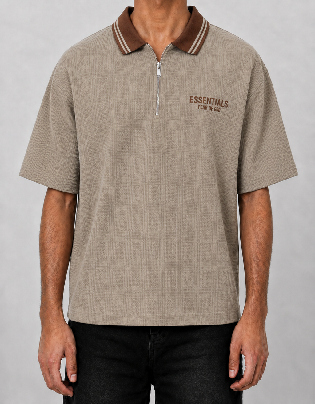GREIGE WAFFLE ZIP - POLO TEE