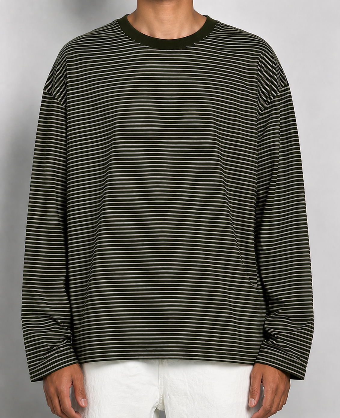 OLIVE MICRO STRIPED LONG TEE