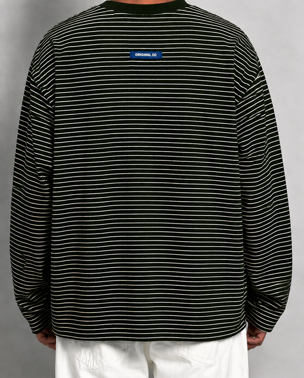 OLIVE MICRO STRIPED LONG TEE