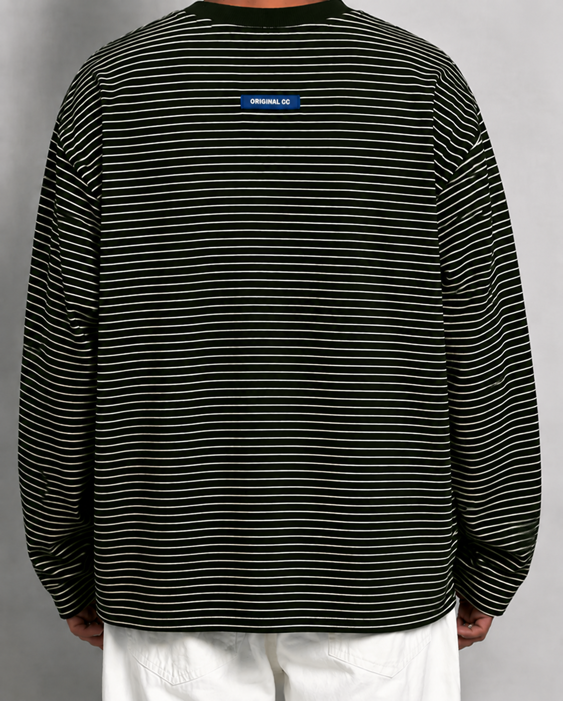 OLIVE MICRO STRIPED LONG TEE