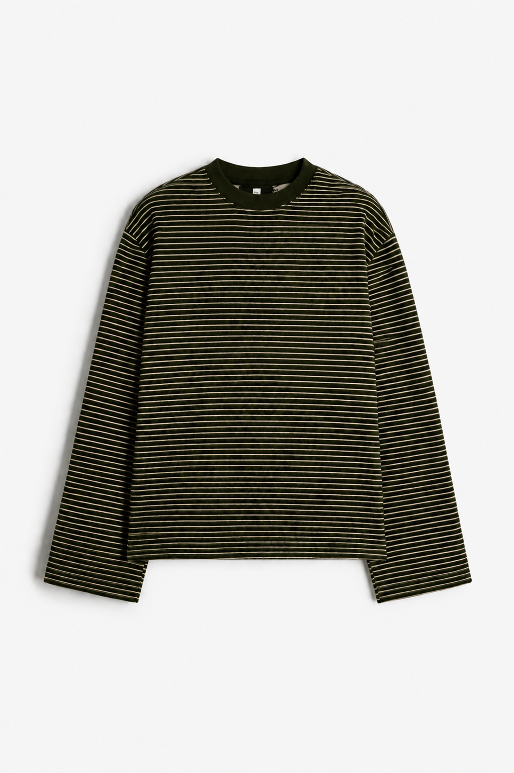 OLIVE MICRO STRIPED LONG TEE