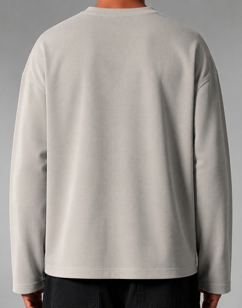 ASH GREY WAFFLE OVERSIZED HENLEY TEE