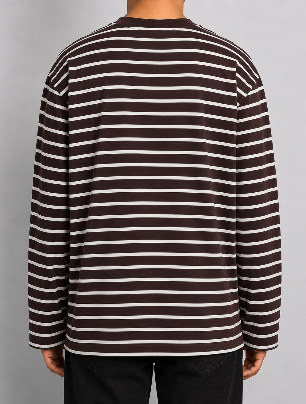 IVORY HORIZONTAL STRIPE LONG TEE